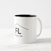 Thuisstaat: zwarte witte letters tweekleurige koffiemok (Voorkant rechts)