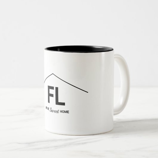 Thuisstaat: zwarte witte letters tweekleurige koffiemok (Voorkant rechts)