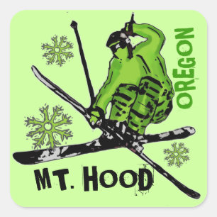 Thuisstickers met groene skier voor Hood Oregon Vierkante Sticker