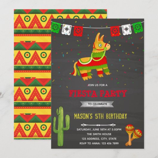 Thuisverjaardag Pinata fiesta Kaart (Voorkant / Achterkant)