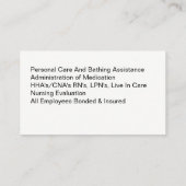 Thuisverzorgingsdiensten Visitekaartje (Achterkant)