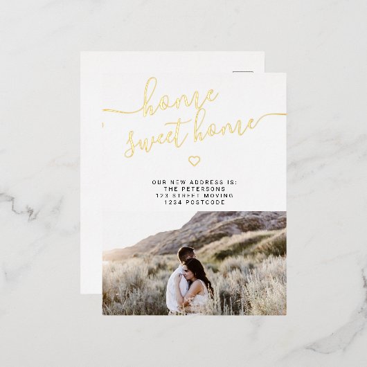 Thuisvriendelijk home script moderne foto verplaat folie uitnodiging briefkaart (Voorkant / Achterkant)