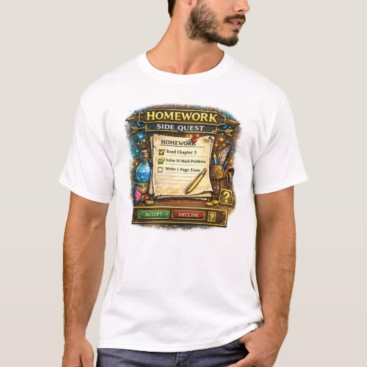Thuiswerk Zij-Quest Gamer T-shirt (Voorkant)