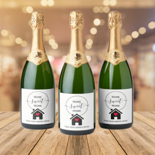 Thuiszoet home nieuwe thuiscadeau van agent sparkling wijnetiket