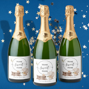Thuiszoet home nieuwe thuiscadeau van agent sparkling wijnetiket