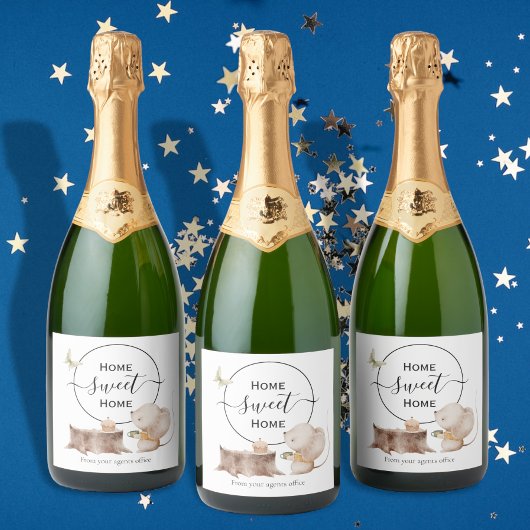 Thuiszoet home nieuwe thuiscadeau van agent sparkling wijnetiket