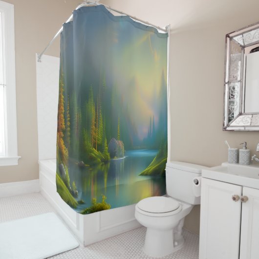 Thuiszoet startpunt in de bossen douchegordijn (In situ)