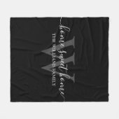 thuiszoet thuis, familie zwart wit modern fleece deken (Voorkant (Horizontaal))