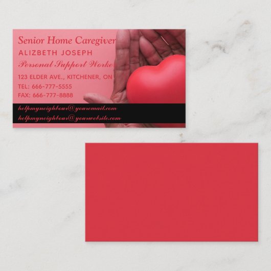 Thuiszorg en persoonlijke verzorging visitekaartje (Voorkant / Achterkant)