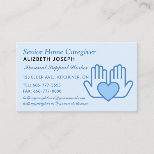 Thuiszorg en persoonlijke verzorging visitekaartje (Voorkant)