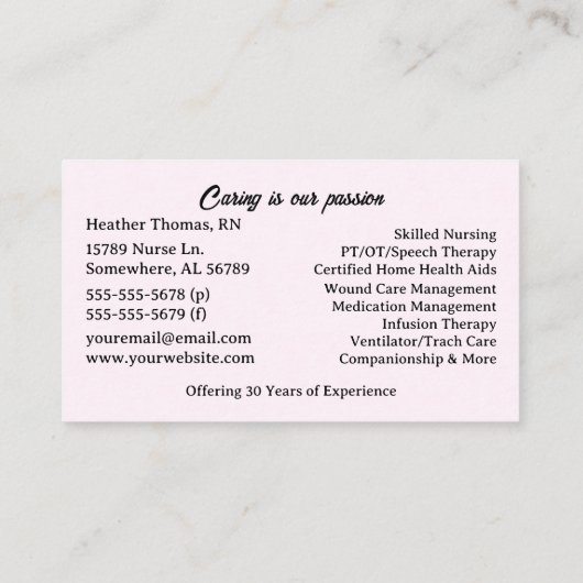 Thuiszorgdiensten Visitekaartje (Achterkant)