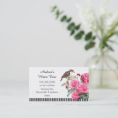Thuiszorgroze rozen en vogel visitekaartje (Staand voorkant)