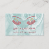 Thulian Roze Glitter Wimpers & Bord Blauwgroen Mar Visitekaartje (Voorkant)