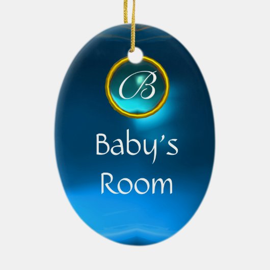 THUMBELINA BLUE SAPPHIRE MONOGRAM DEUR HANGER KERAMISCH ORNAMENT (Achterkant)