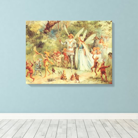Thumbelina en Prince Wedding,  feiharde tales Canvas Afdruk (Insitu (Houten vloer))