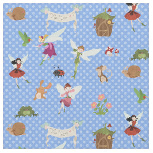 Thumbelina Fairies Flower Angels blue polka dots Stof