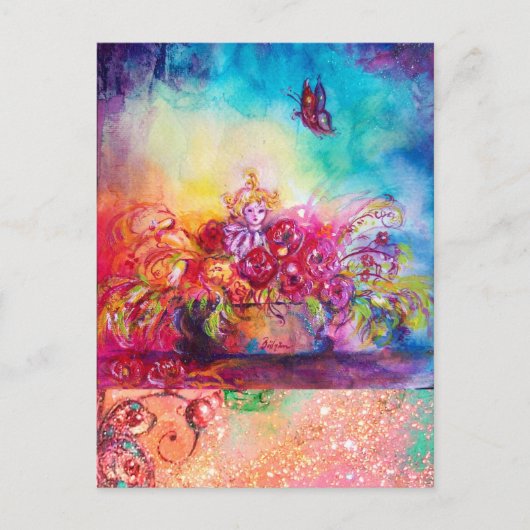 THUMBELINA, FLOWER BASKET EN BUTTERFLES BRIEFKAART (Voorkant)