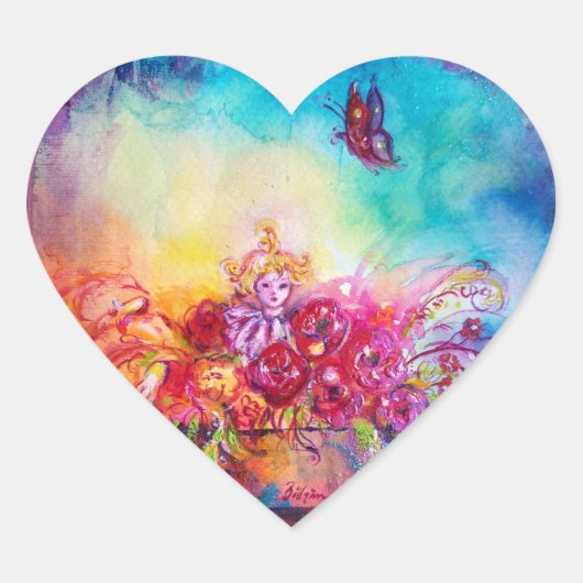 THUMBELINA, FLOWER BASKET EN BUTTERFLES HART STICKER (Voorkant)