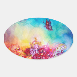 THUMBELINA, FLOWER BASKET EN BUTTERFLES OVALE STICKER