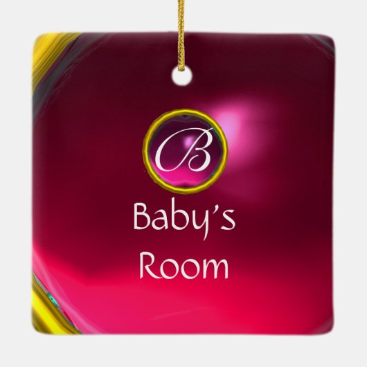 THUMBELINA PINK RUBY HEART MONOGRAM DEUR HANGER KERAMISCH ORNAMENT (Achterkant)