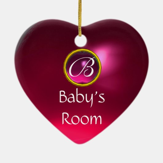 THUMBELINA PINK RUBY HEART MONOGRAM DEUR HANGER KERAMISCH ORNAMENT (Achterkant)