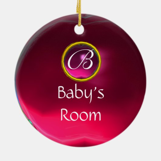 THUMBELINA PINK RUBY HEART MONOGRAM DEUR HANGER KERAMISCH ORNAMENT (Achterkant)