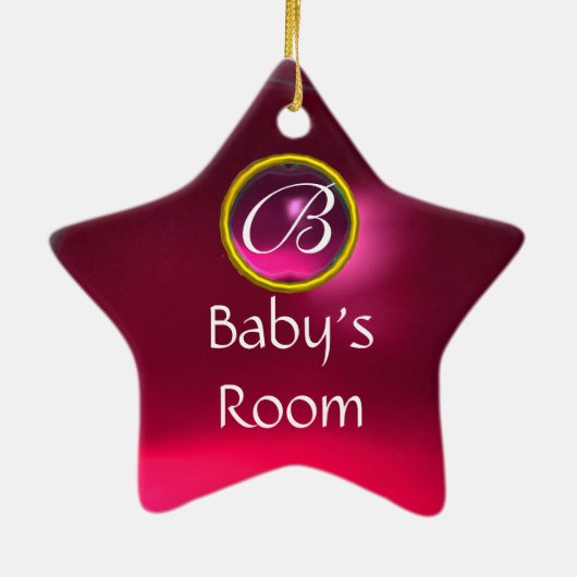 THUMBELINA PINK RUBY STAR MONOGRAM DEUR HANGER KERAMISCH ORNAMENT (Achterkant)