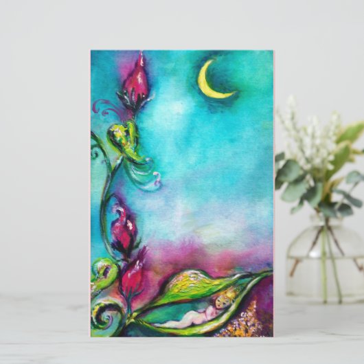 THUMBELINA SLAPEN TUSSEN ROZEN VERLATEN BRIEFPAPIER (Staand voorkant)