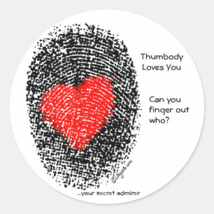 Thumbody houdt van je hartverwarmende vingerafdruk ronde sticker