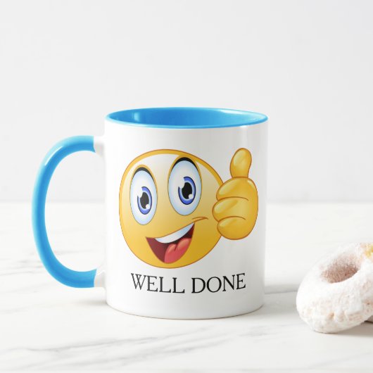 Thumbs Up Emoji Goed gedaan Glimlachend Gezicht Ge Mok (Met donut)