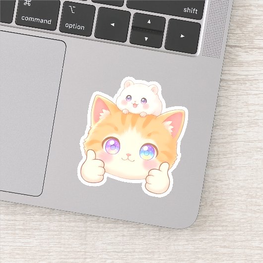 Thumbs Up Kitten & Hamster Sticker (Detail)