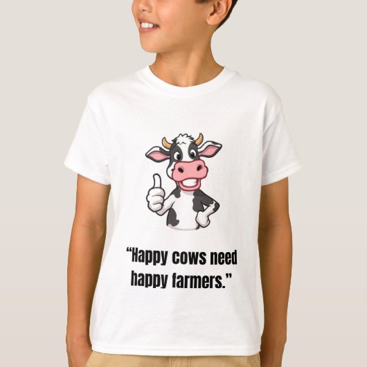 Thumbs Up Koe – Grappige Cartoon T-shirt (Voorkant)