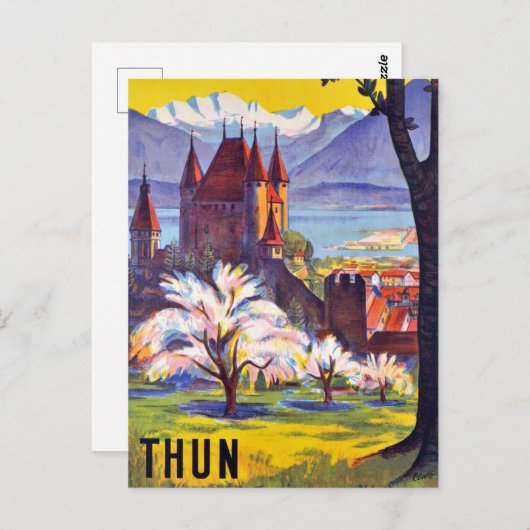 Thun, City, Castle en het meer, Zwitserland Briefkaart (Voorkant / Achterkant)