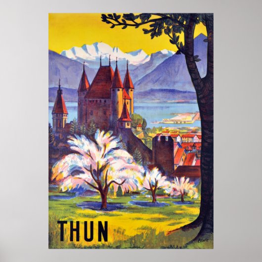 Thun, Kasteel en meer, Zwitserland Poster (Voorkant)