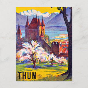 Thun, Stad, Kasteel en het Meer, Zwitserland Briefkaart
