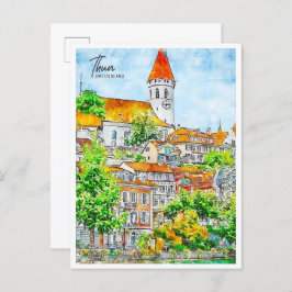 Thun Zwitserland vintage reis waterverf Briefkaart