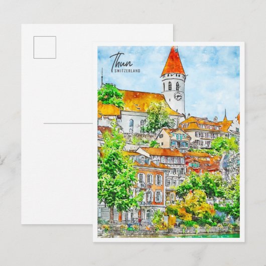 Thun Zwitserland vintage reis waterverf Briefkaart (Voorkant / Achterkant)