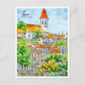 Thun Zwitserland vintage reis waterverf Briefkaart (Voorkant)