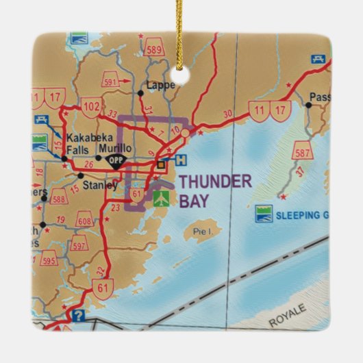 Thunder Bay op kaart Keramisch Ornament (Achterkant)