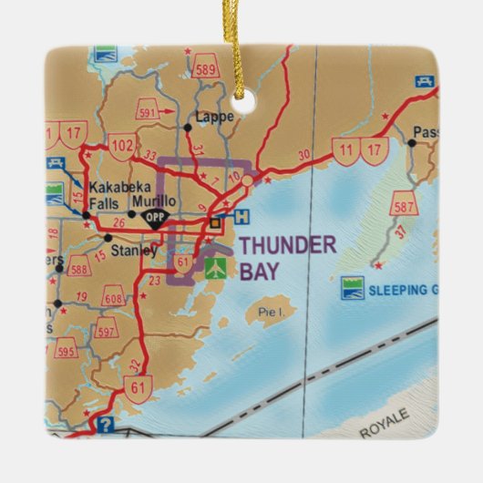 Thunder Bay op kaart Keramisch Ornament (Voorkant)