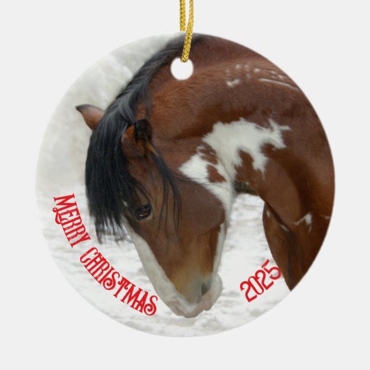 Thunder in Snow Horse Kerstmis Keramisch Ornament (Voorkant)