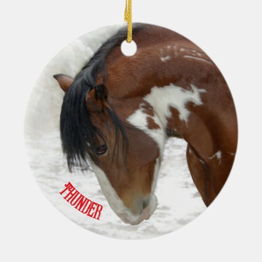 Thunder in Snow Horse Kerstmis Keramisch Ornament (Achterkant)