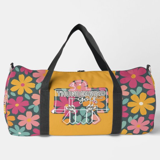 Thunderbird Golf Duffle Bag – bloemen + sinaasappe Plunjezak (Voorkant)