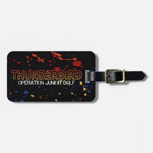 Thunderbird golftas Label – Black Splatter Edition Bagagelabel (Voorkant horizontaal)