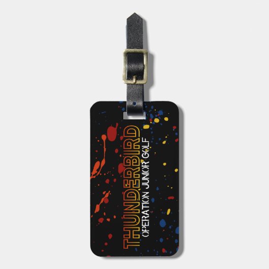 Thunderbird golftas Label – Black Splatter Edition Bagagelabel (Voorkant verticaal)