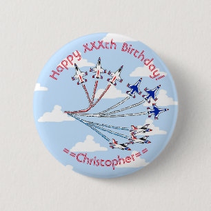 Thunderbirds Blauwe Lucht Aanpasbare Verjaardag Ba Ronde Button 5,7 Cm