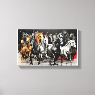 Thundering Hooves - dynamische paardenkudde Canvas Afdruk