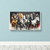 Thundering Hooves - dynamische paardenkudde Canvas Afdruk (Insitu (Houten vloer))