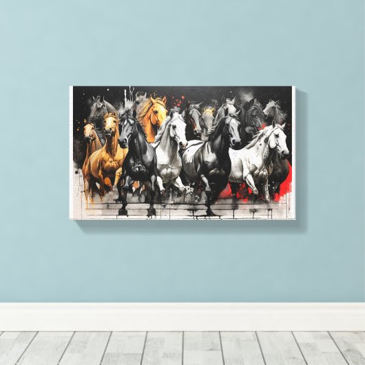 Thundering Hooves - dynamische paardenkudde Canvas Afdruk (Insitu (Houten vloer))