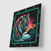Thunderous Neon Tiger Majesty Vierkante Klok (Hoek)